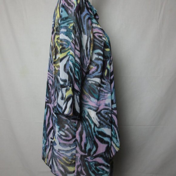 Maggie Barnes Plus Size Sheer Black Pastel Abstract Animal Print Open Jacket OX - Picture 2 of 8